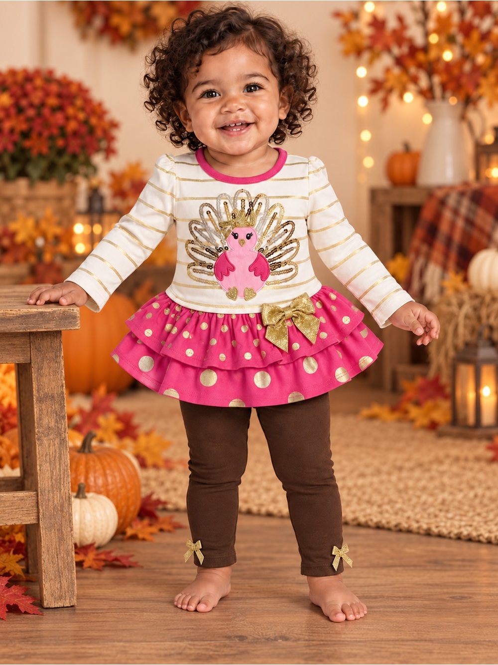 Nannette Kids Thanksgiving Turkey Top & Leggings Set